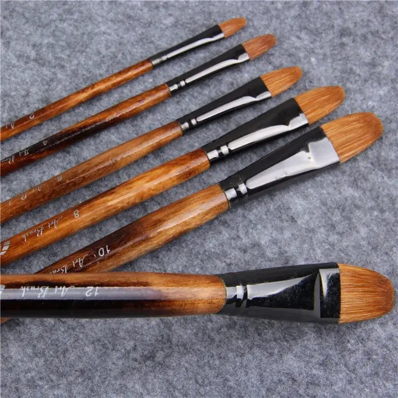 6 high quality professional long paint brushes for oil and watercolor
