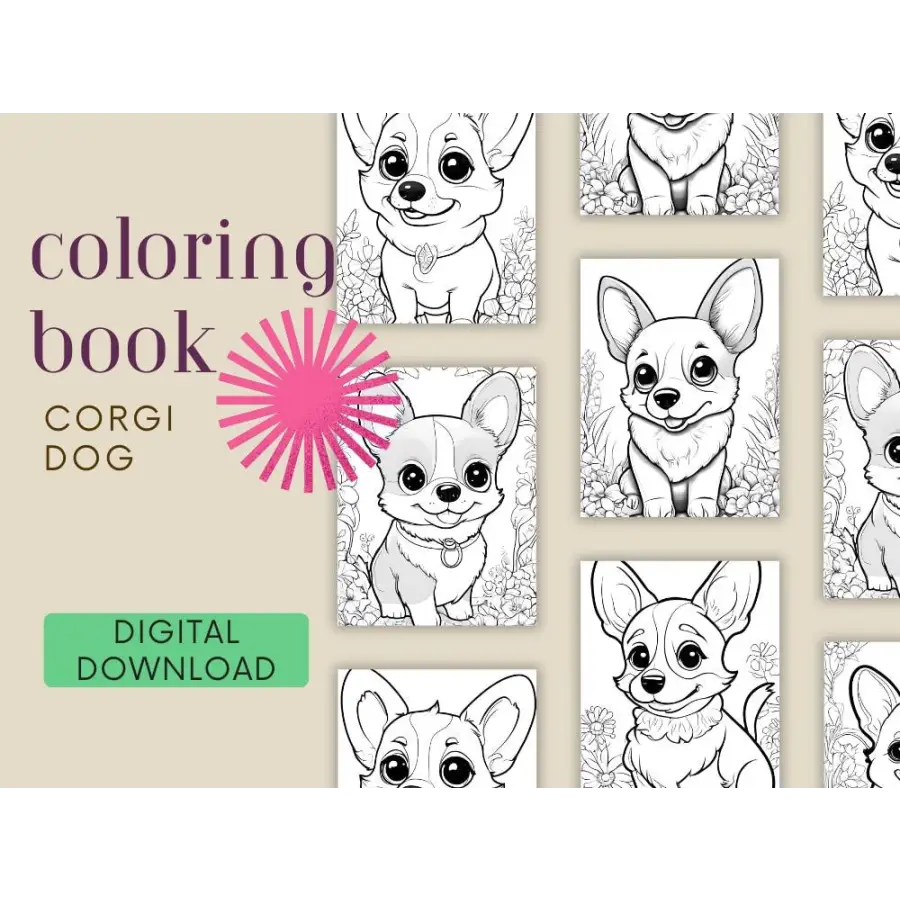 Corgi Coloring Book Digital Download 5 Pages