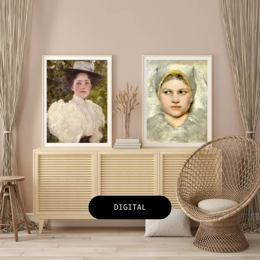 DIGITAL Vintage Portrait of a Young Woman Grunen Klimt