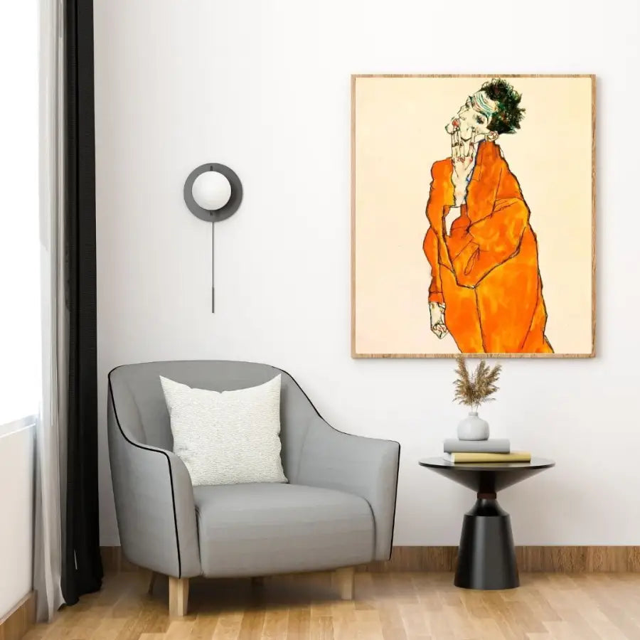 Egon Schiele Selbstbildnis in Orange Jacket - 1913