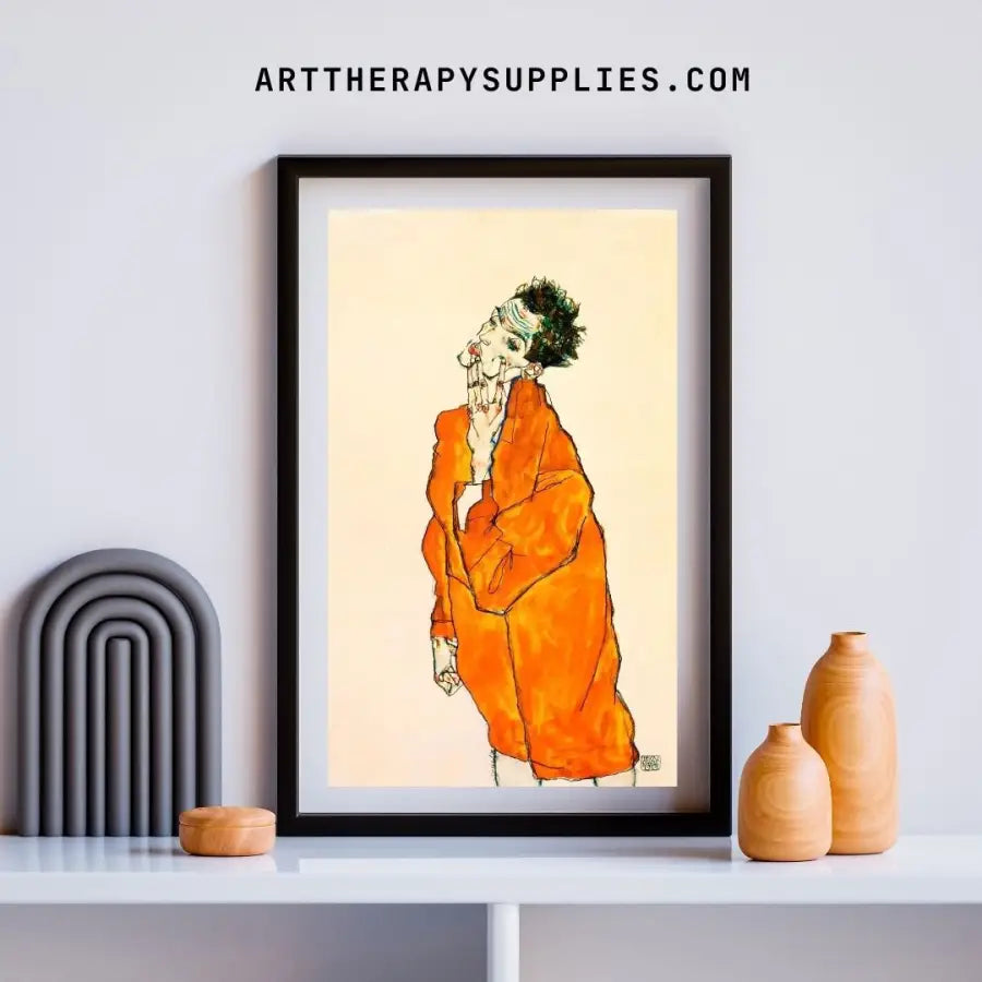Egon Schiele Selbstbildnis in Orange Jacket - 1913