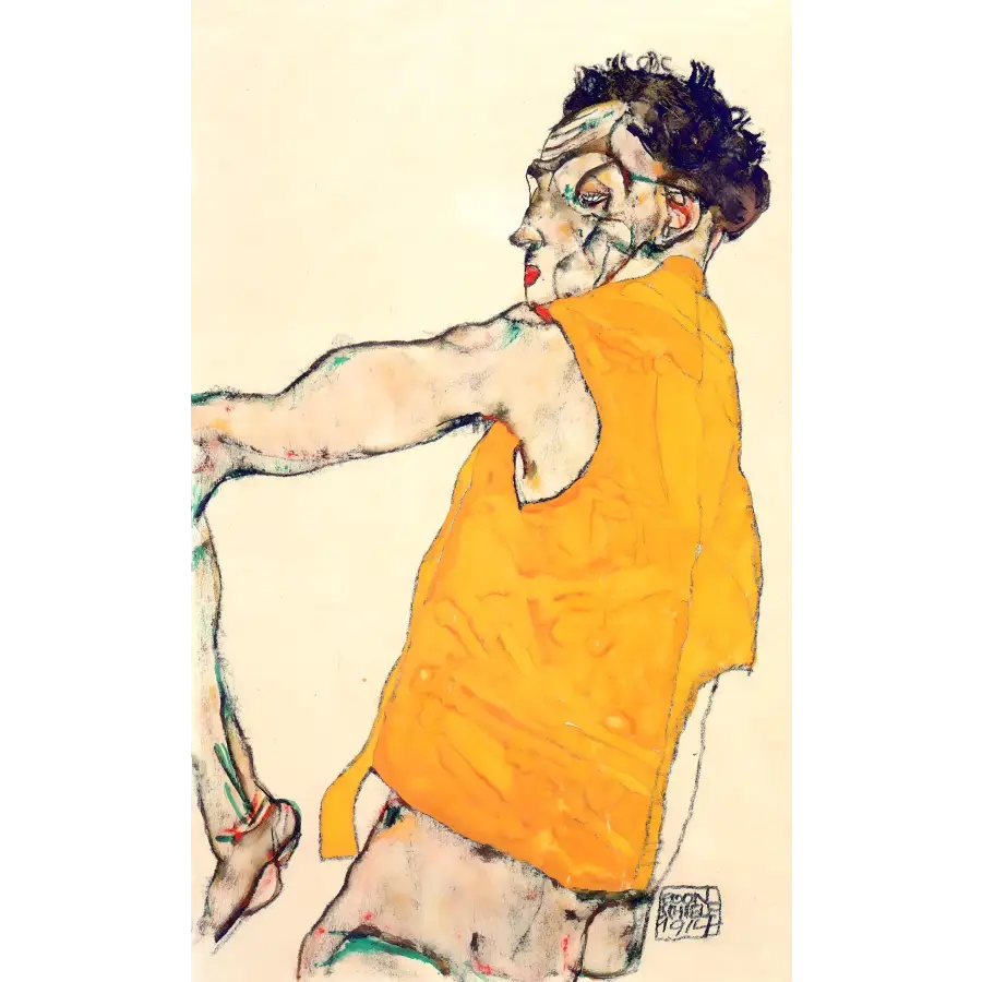Egon Schiele - Self - Portrait in Yellow Vest (1914)