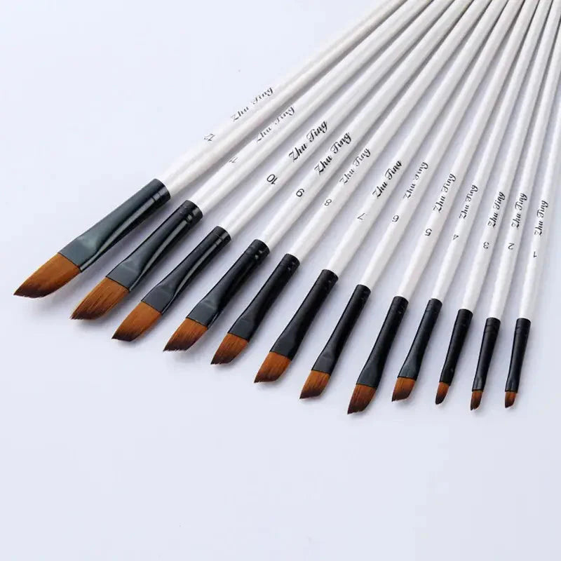 12 Pcs Nylon Hair Watercolor Paint Brush