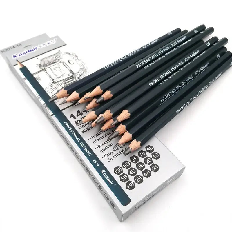 14pcs Professional Wooden Pencils Graphite Drawing