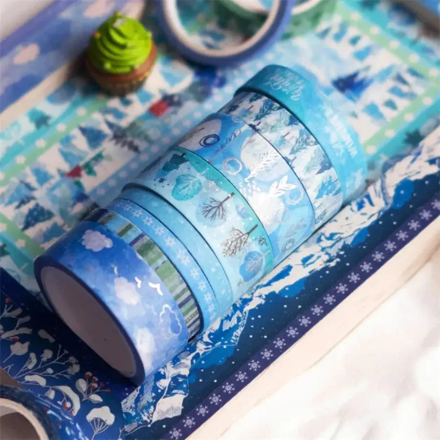 19 Pcs/set Blue Forest Snowflake Washi Tape - winter