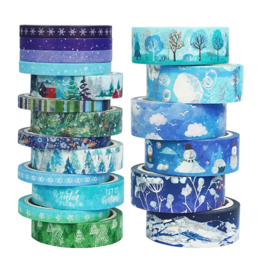 19 Pcs/set Blue Forest Snowflake Washi Tape - winter