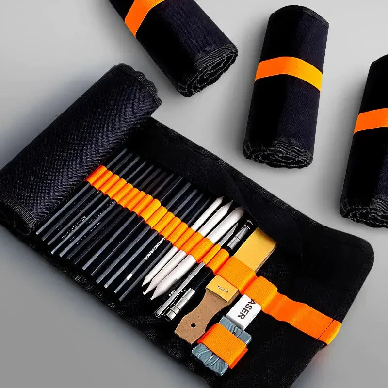 27/38/47pcs Sketch Pencils Set Sketching Kit Roll Up Canvas