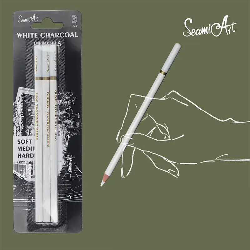 3pcs White Sketch Charcoal Pencils for Sketching Painting