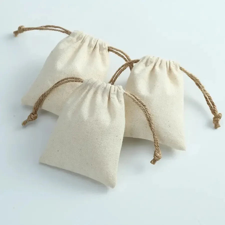 50 Cotton Burlap Jewelry Drawstring Gift Bag