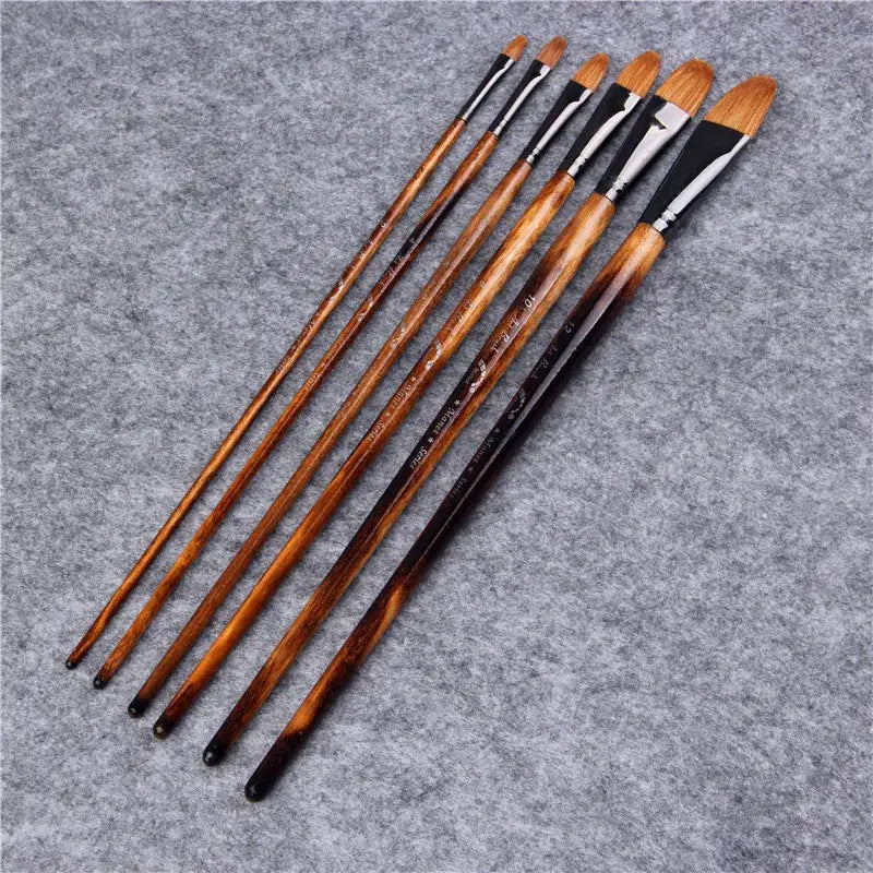 6 pieces high quality professional long paint brushes for oil and watercolor