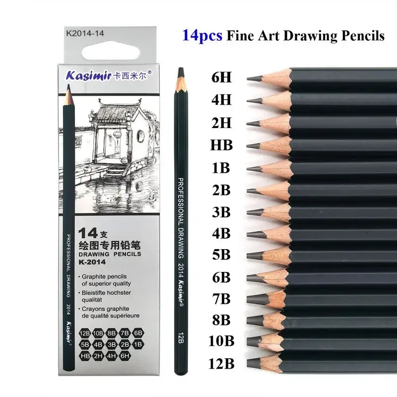 14pcs Professional Wooden Pencils Graphite Drawing