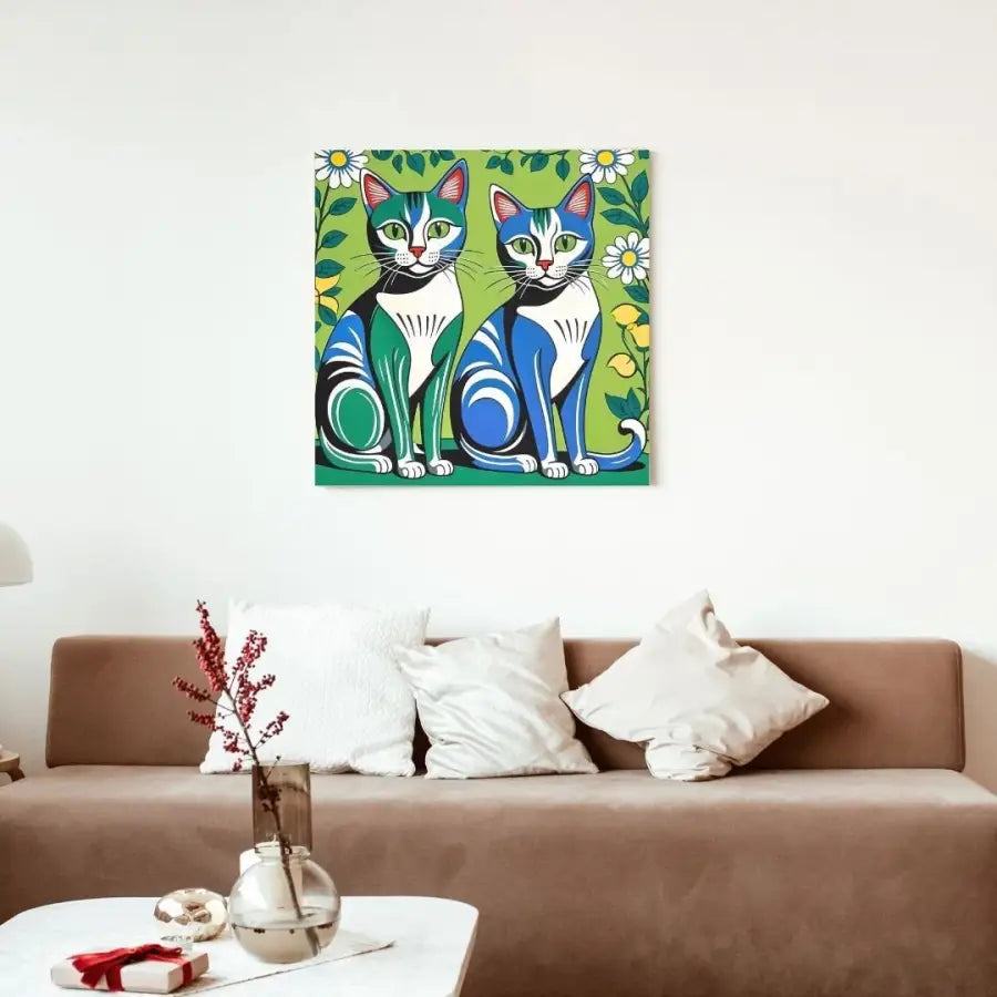 Cat pop art | Cats Green and Blue | Green Background