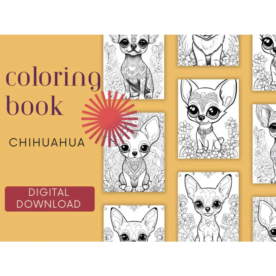 Chihuahua Coloring Book Digital Download 5 Pages