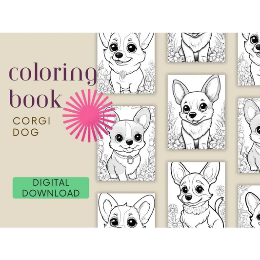 Corgi Coloring Book Digital Download 5 Pages