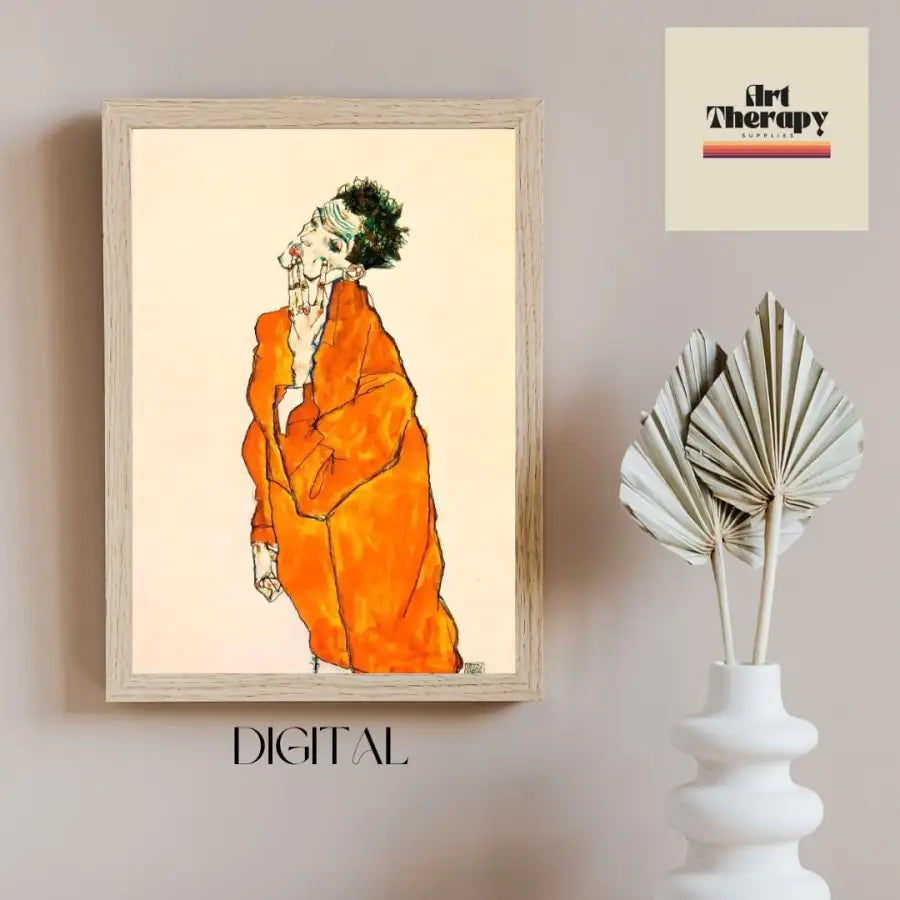 Egon Schiele Selbstbildnis in Orange Jacket - 1913
