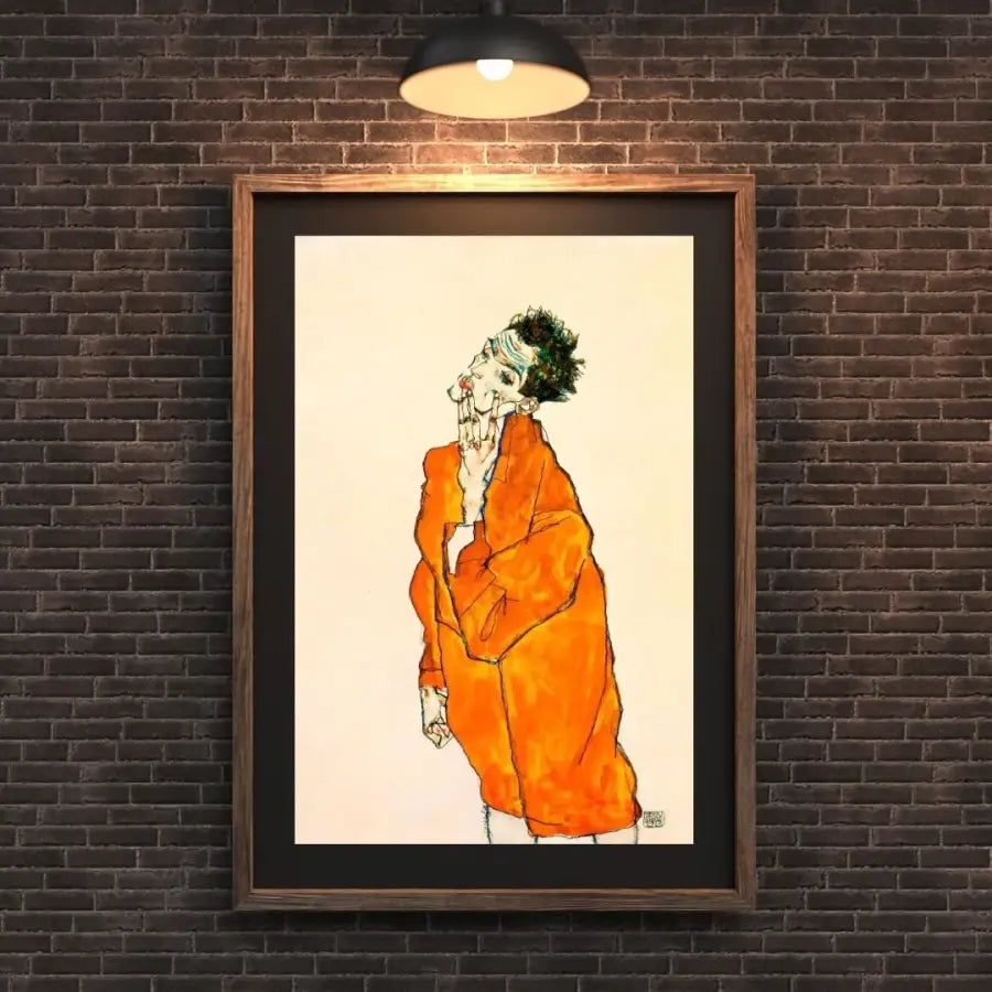 Egon Schiele Selbstbildnis in Orange Jacket - 1913