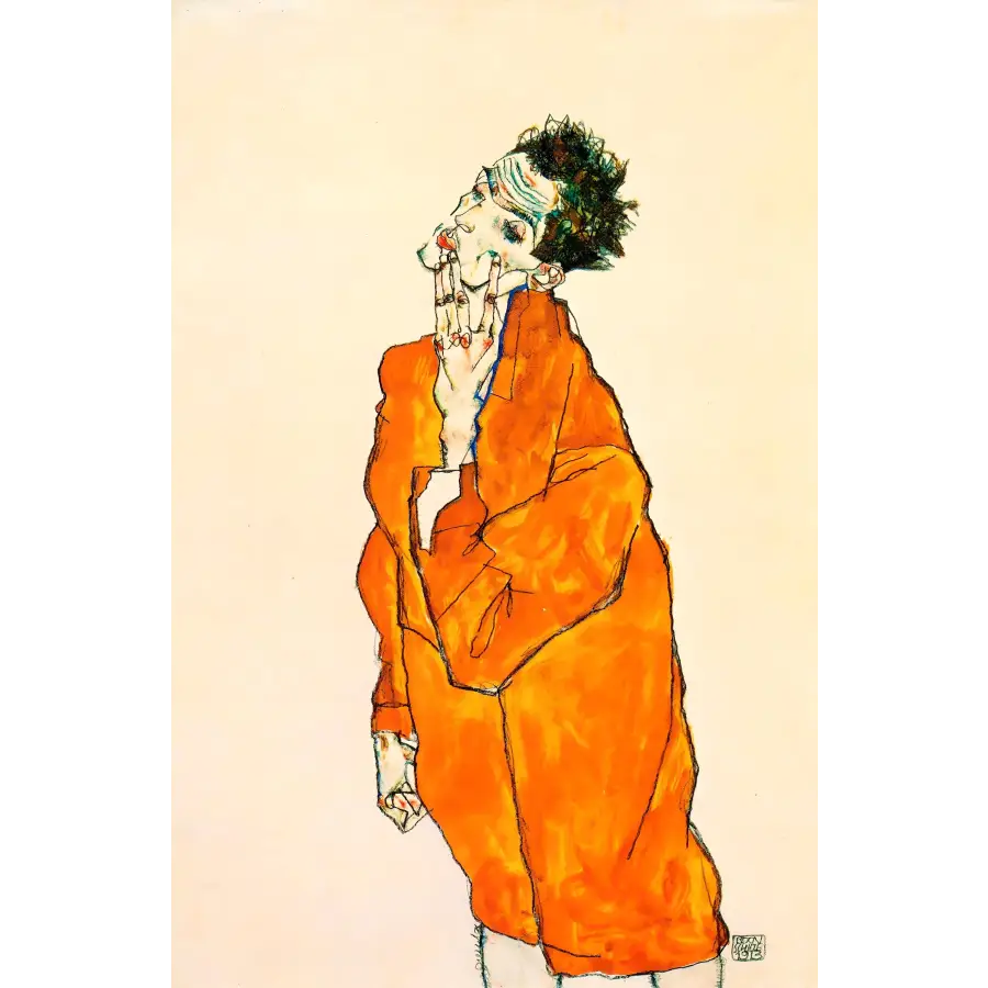 Egon Schiele Selbstbildnis in Orange Jacket - 1913