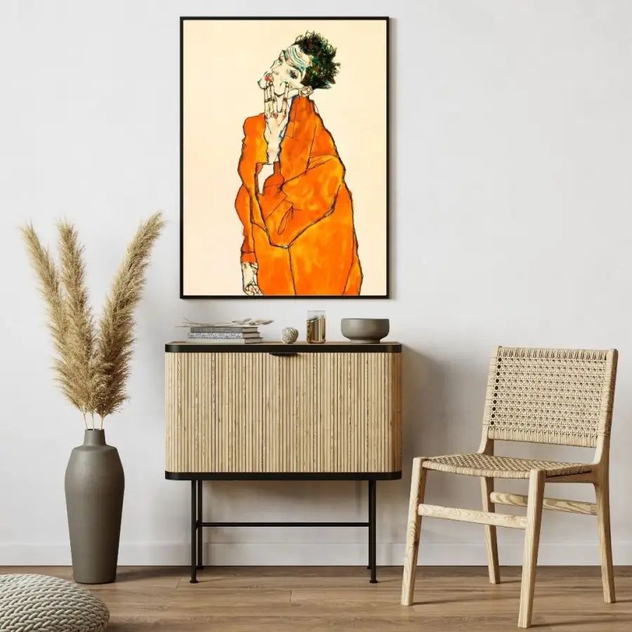 Egon Schiele Selbstbildnis in Orange Jacket - 1913