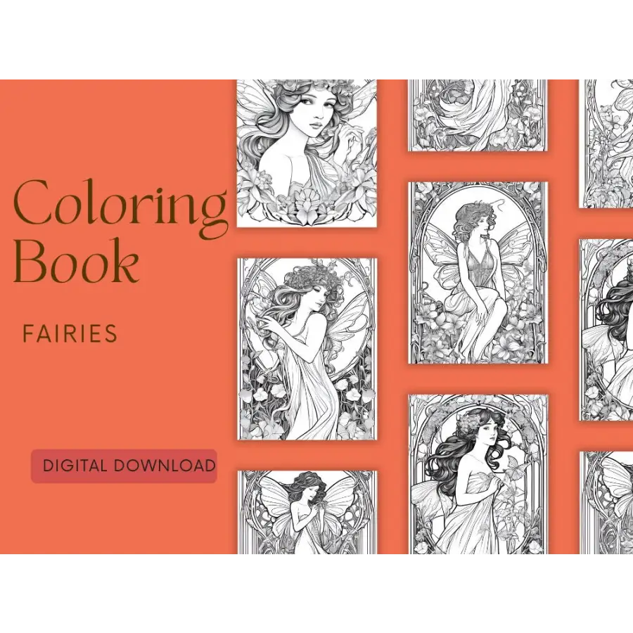 Fairy Coloring Book Digital Download 5 Pages