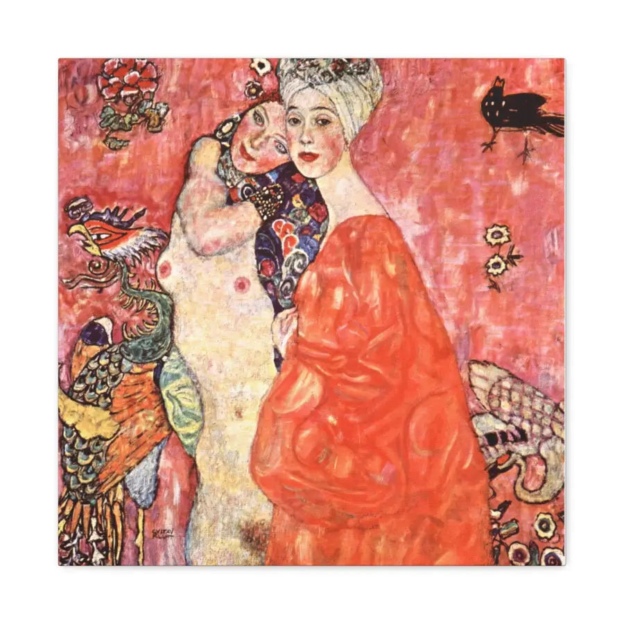 Vintage Art Two Women Read Gown Canvas GUSTAV KLIMT