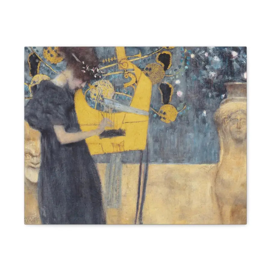 Vintage Art Woman playing yellow harp Canvas GUSTAV KLIMT