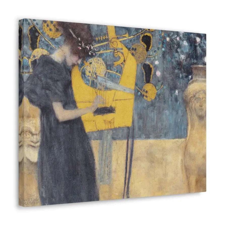 Vintage Art Woman playing yellow harp Canvas GUSTAV KLIMT