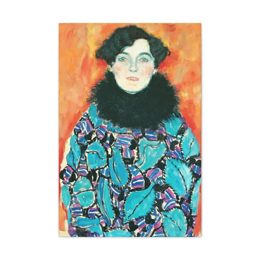 Vintage Gustav Klimt Canvas Art: Elegant Lady in Blue Dress